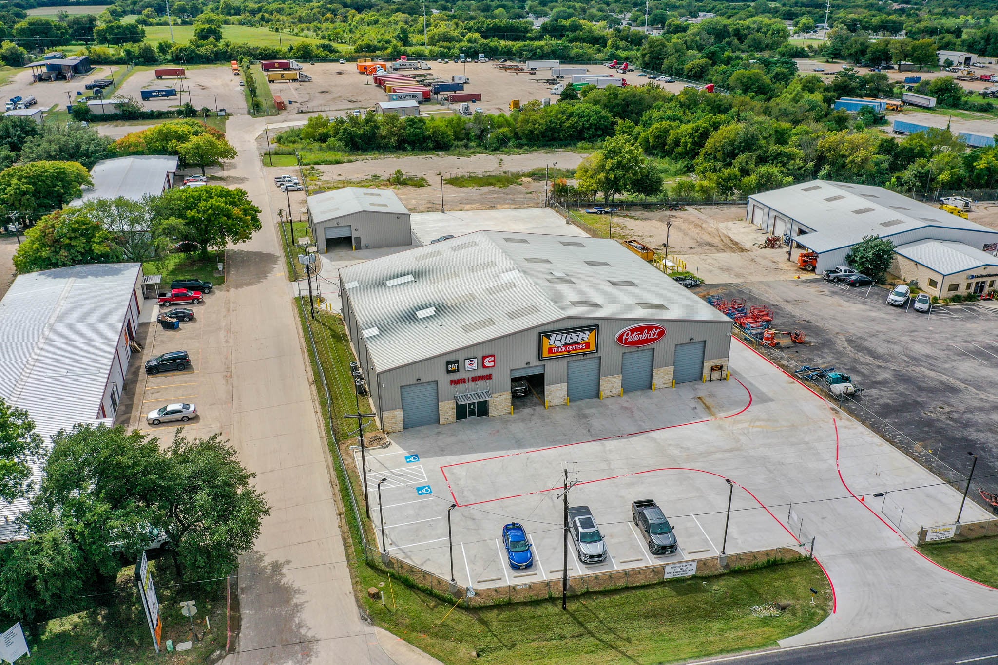 Aerial view of commercial truck dealership construction by SYB Builders